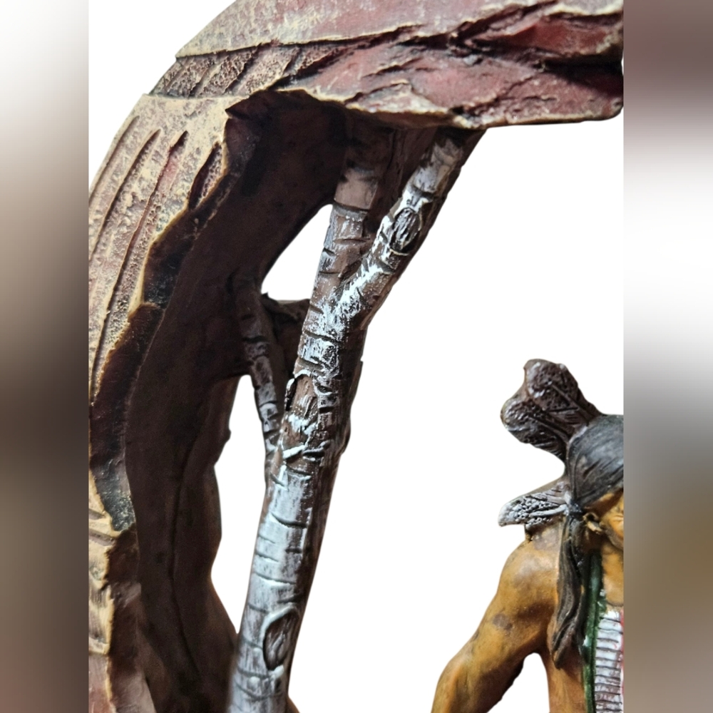 Resin Native American Indian Warrior On Horse Howling wolf sculpture Pottery 9" - Picture 10 of 11